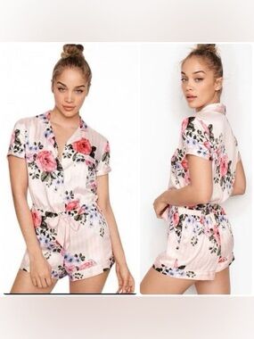 Victoria's Secret Floral Satin Romper Pajamas - Small